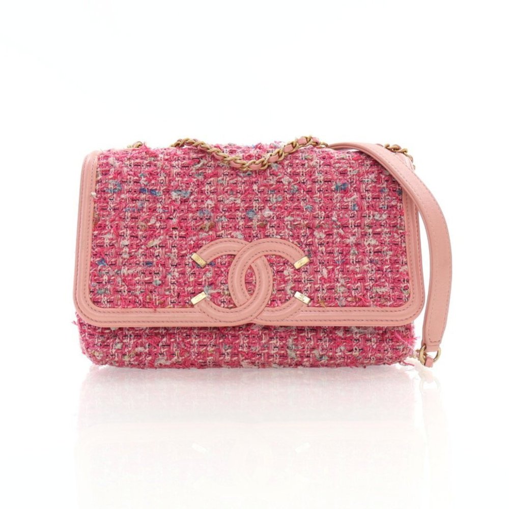 Chanel Small Pink Tweed Filigree Flap Bag